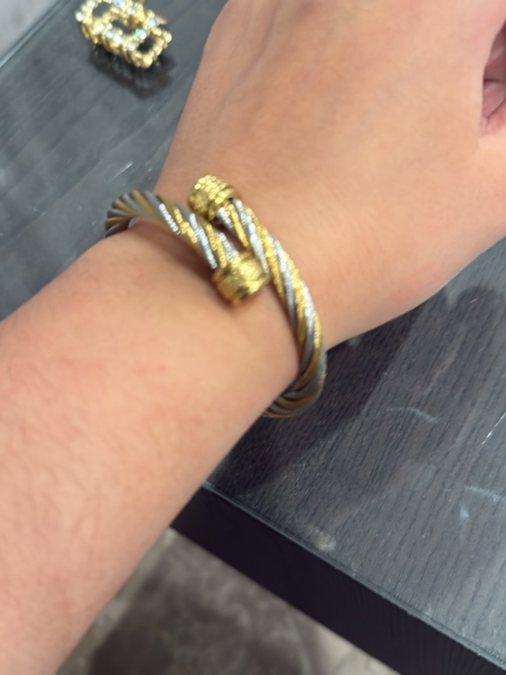 Gold & Silver Twisted Cable Open Cuff Bracelet